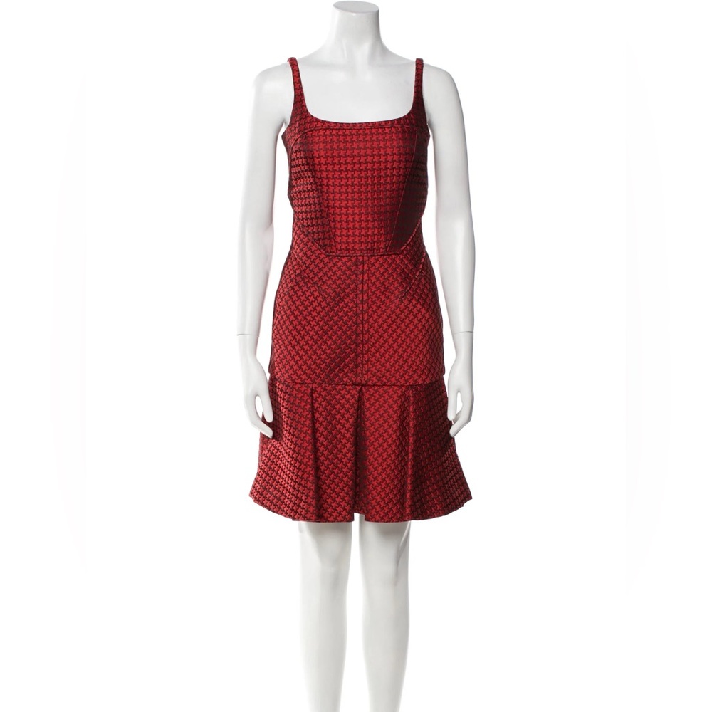 J.Mendel red pattern square neckline dress